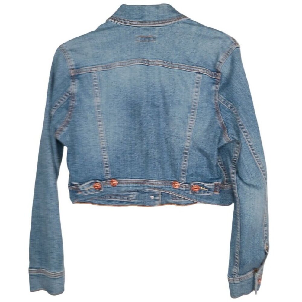 Levis Womens XL Cropped Blue Denim Trucker Jean Jacket Copper Buttons Boxy - Picture 5 of 11
